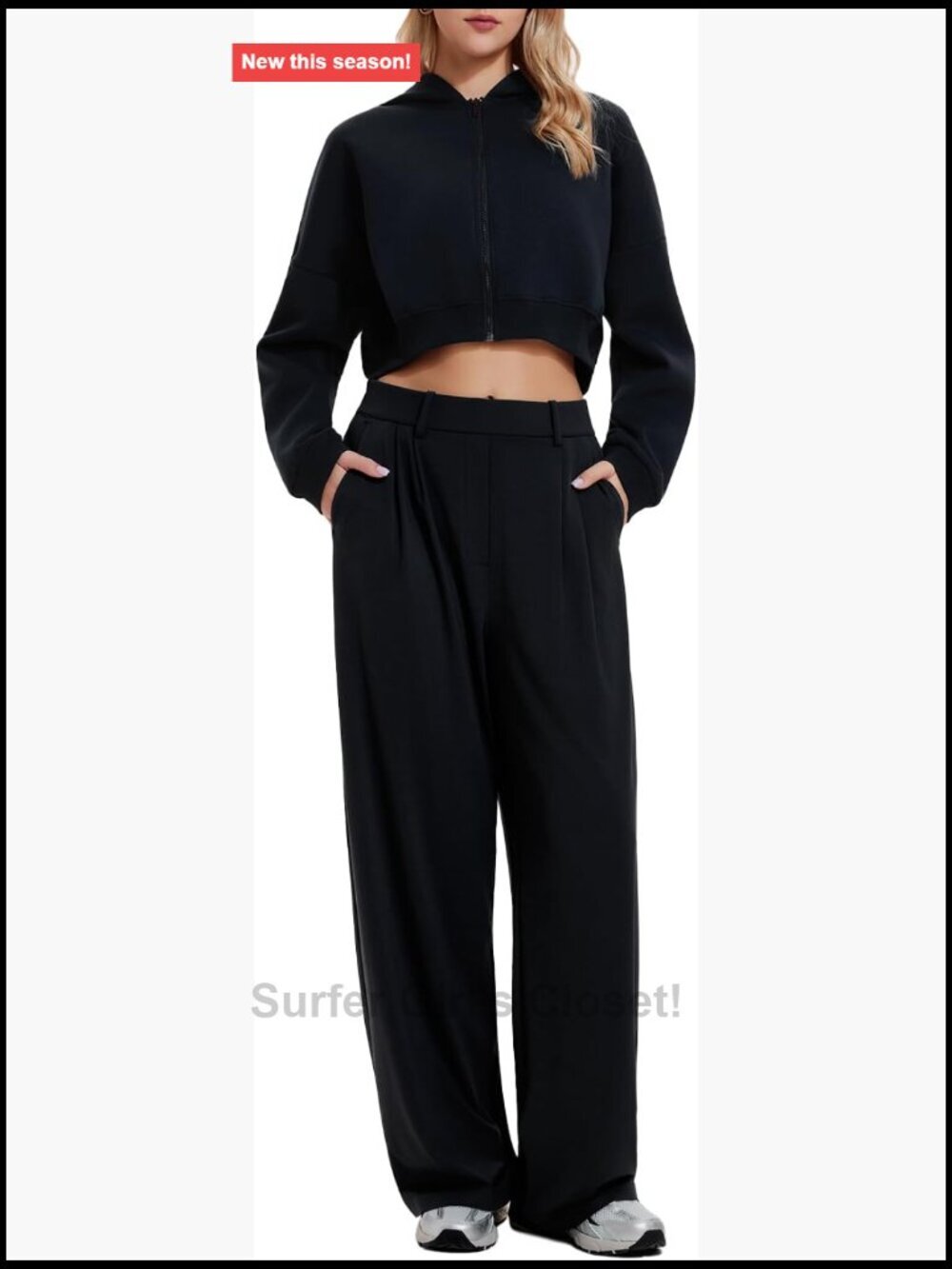 Cropped Hoodie & Wide Leg Pants Set Travel Lounge Workout Sweatsuit